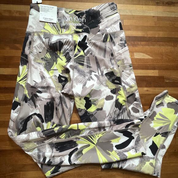 Calvin Klein Floral-Print 7/8 Leggings - Collage Floral Beige M - Picture 5 of 9